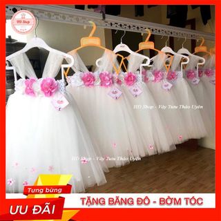 Đầm cho bé ❤️FREESHIP❤️ Đầm công chúa cho bé gái Trắng hoa hồng đính hoa nhí