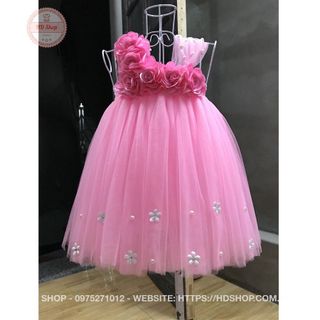Váy đầm bé gái ❤️FREESHIP❤️ Váy công chúa hồng phấn 6 bông + nhí cho bé gái