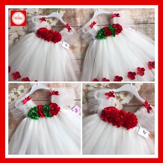 Đầm cánh tiến cho bé gái mầu trắng đính hoa tú cầu dưới chân