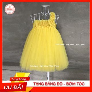 Váy công chúa bé gái,  đầm trẻ em 1 tuổi đến 5 tuổi vàng hoa dải cho bé gái