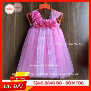 Đầm công chúa ❤️FREESHIP❤️ Đầm công chúa hồng phấn 6 bông hoa hồng ren cho bé gái