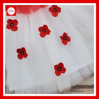 Váy cho bé gái trắng nơ đỏ đính hoa tú cầu