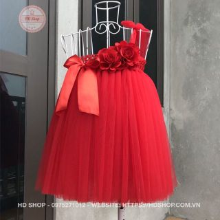 Váy cho bé gái ❤️FREESHIP❤️ Váy tu tu đỏ 2 bông hoa hồng nơ