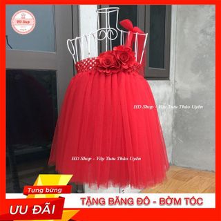 Váy cho bé gái ❤️FREESHIP❤️ Váy tu tu đỏ 2 bông hoa hồng nơ giá sỉ