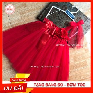 Váy cho bé gái ❤️FREESHIP❤️ Váy tu tu đỏ 2 bông hoa hồng nơ