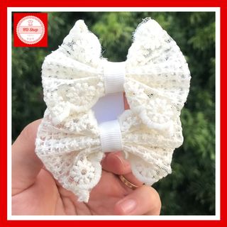 Kẹp tóc cho bé gái nơ ren màu kem 005