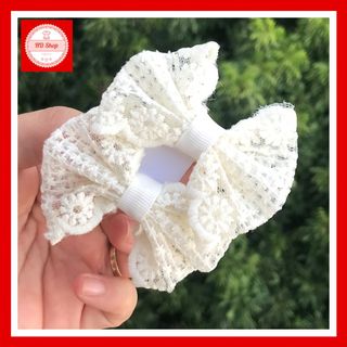 Kẹp tóc cho bé gái nơ ren màu kem 005
