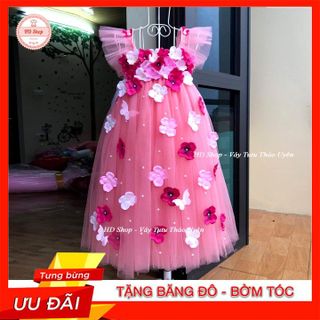 Váy cánh tiên ❤️FREESHIP❤️ Váy cánh tiên hồng cam đính hoa tú cầu cho bé gái 0 đến 6 tuổi giá sỉ