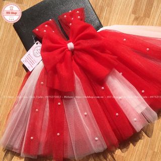 Đầm trẻ em ❤️FREESHIP❤️ váy công chúa bé gái đỏ phối trắng nơ đính đá