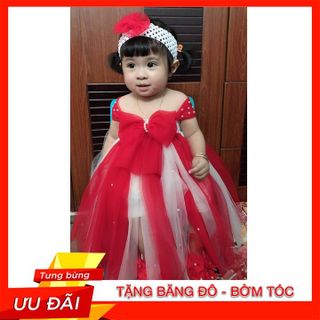 Đầm trẻ em ❤️FREESHIP❤️ váy công chúa bé gái đỏ phối trắng nơ đính đá