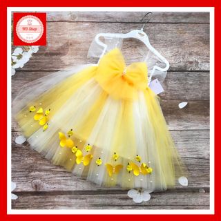 Đầm cho bé 💖FREESHIP💖 Đầm nơ ngực vàng quai trắng đính đá cho bé 1 tháng - 5 tuổi giá sỉ
