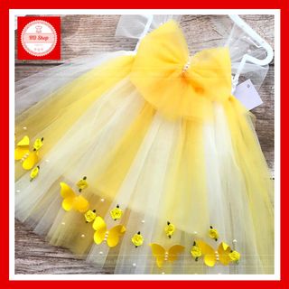 Đầm cho bé 💖FREESHIP💖 Đầm nơ ngực vàng quai trắng đính đá cho bé 1 tháng - 5 tuổi