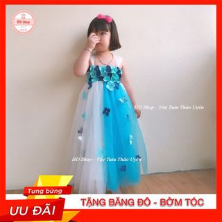 Váy cho bé ❤️FREESHIP❤️ Váy công chúa cho bé xanh phối trắng đính hoa tú cầu