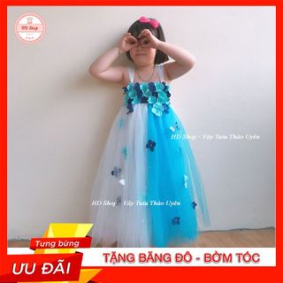 Váy cho bé ❤️FREESHIP❤️ Váy công chúa cho bé xanh phối trắng đính hoa tú cầu