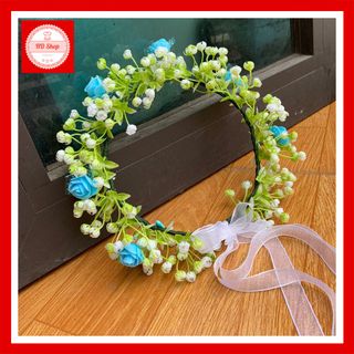 Vòng hoa đội đầu kỷ yếu hoa baby phối hoa xanh biển