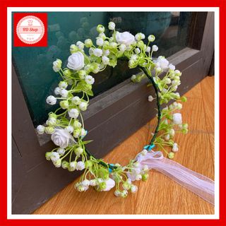 Vòng hoa đội đầu kỷ yếu hoa baby phối hoa xanh biển
