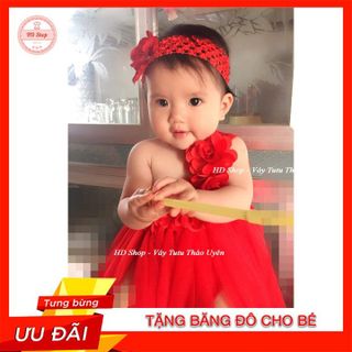 Đầm cho bé sơ sinh ❤️FREESHIP❤️ đầm công chúa đỏ sáu bông lệch quai cho bé 0-12 tháng tặng kèm băng đô giá sỉ