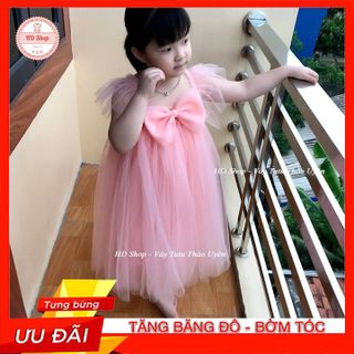 Váy Bé Gái 💖FREESHIP💖 Váy công chúa cho bé cánh tiên hồng cam nơ to đính đá