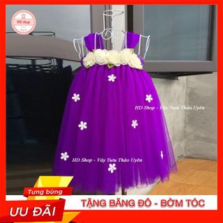 Đầm tutu cho bé ❤️FREESHIP❤️ Đầm tutu tím huế hoa kem chiffon