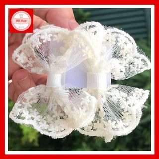 Kẹp tóc cho bé gái nơ ren màu kem mẫu 004