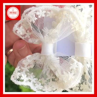 Kẹp tóc cho bé gái nơ ren màu kem mẫu 004