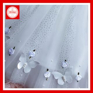 Váy cho bé gái trắng cánh tiên đính hoa hồng