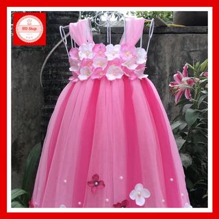 Váy công chúa hồng phấn phối hồng sen tú cầu cho bé gái giá sỉ