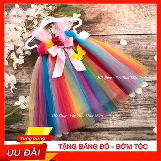 Đầm cho bé ❤️FREESHIP❤️ Đầm công chúa cho bé gái bẩy sắc hoa voan đính nơ