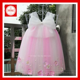 Đầm cho bé gái ❤️FREESHIP❤️ Đầm nơ trắng hồng phấn phối trắng cho bé gái 1 tháng đến 6 tuổi giá sỉ