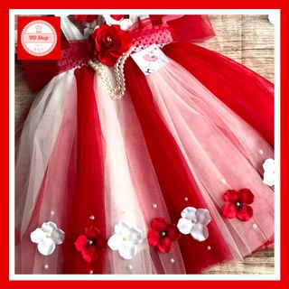 Đầm công chúa cho bé ❤️FREESHIP❤️ Đầm cho bé gái trắng phối đỏ hoa hồng tú cầu