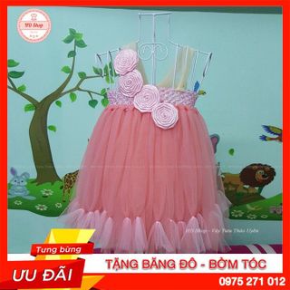 Đầm công chúa cho bé ❤️FREESHIP❤️ Đầm công chúa hồng cam hoa cuốn hồng phấn cho bé