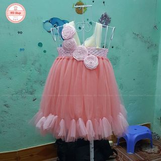 Đầm công chúa cho bé ❤️FREESHIP❤️ Đầm công chúa hồng cam hoa cuốn hồng phấn cho bé