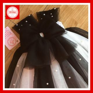 Váy cho bé gái đen phối trắng nơ đính đá, đầm công chúa cho bé gái siêu dễ thương (size 4-30kg) giá sỉ