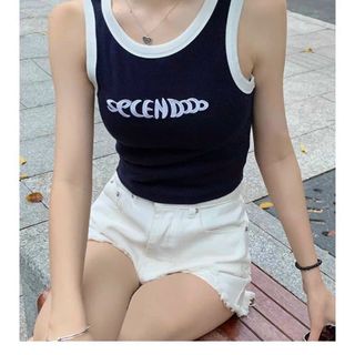 Áo ba lỗ Croptop chất thun gân dày co giãn, logo thêu