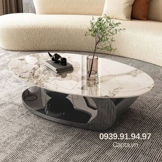 Bàn Sofa mặt đá oval hiện đại chân mạ đen carbon cao cấp TS0962A-12E giá sỉ