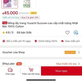 Bông tẩy trang Yusachi Suzuran Nhật Bản 100% Cotton 200 miếng