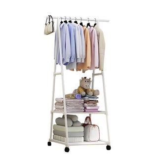 Giá treo quần áo chữ A 2 tầng khung kim loại sơn tĩnh điện kèm miếng lót và bánh xe di chuyển tiện lợi