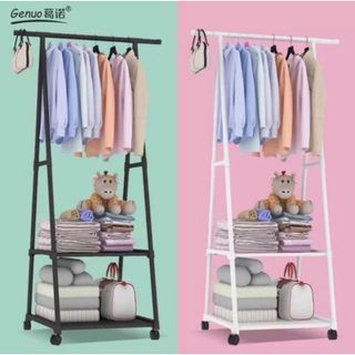 Giá treo quần áo chữ A 2 tầng khung kim loại sơn tĩnh điện kèm miếng lót và bánh xe di chuyển tiện lợi