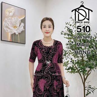 Đầm maxi trung niên dự tiệc sang trọng vải kim tuyến nhũ kim sa tặng mẹ co giãn tốt bigsize 80kg M510