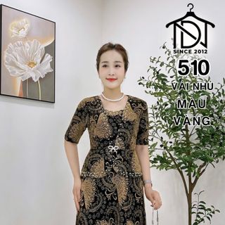 Đầm maxi trung niên dự tiệc sang trọng vải kim tuyến nhũ kim sa tặng mẹ co giãn tốt bigsize 80kg M510