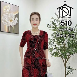 Đầm maxi trung niên dự tiệc sang trọng vải kim tuyến nhũ kim sa tặng mẹ co giãn tốt bigsize 80kg M510