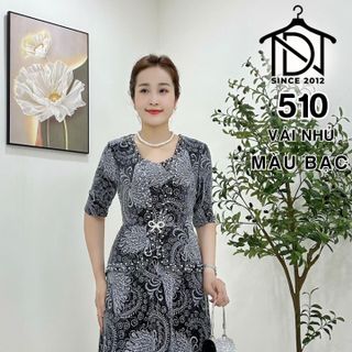 Đầm maxi trung niên dự tiệc sang trọng vải kim tuyến nhũ kim sa tặng mẹ co giãn tốt bigsize 80kg M510