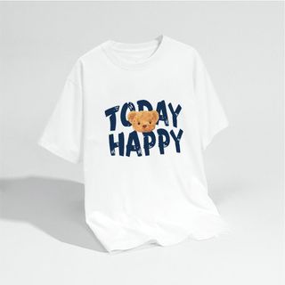 Áo Thun Nam Nữ Unisex Basic Tee In Hình Gấu Today Happy, Oversize ( F1A )