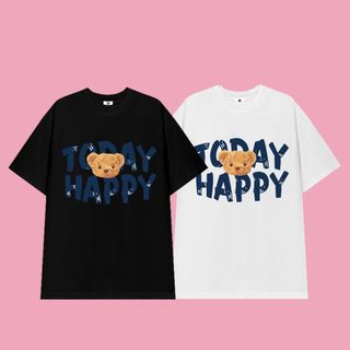 Áo Thun Nam Nữ Unisex Basic Tee In Hình Gấu Today Happy, Oversize ( F1A )