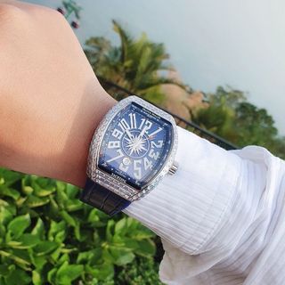 ĐỒNG HỒ NAM SIÊU CẤP F.RANK MU.LLER MÁY CƠ MÀU XANH VIỀN ĐÁ