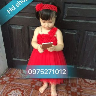 Váy tutu đỏ hoa dải chiffon