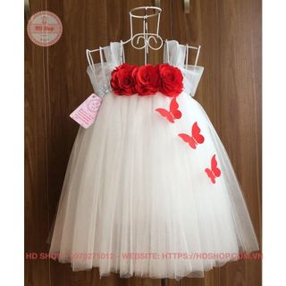 Váy tutu cho bé ❤️FREESHIP❤️ Váy tutu trắng hoa hồng đỏ + bướm giá sỉ