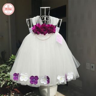 Váy tutu cho bé gái trắng cẩm tú cầu