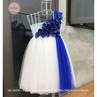 Đầm cho bé gái ❤️FREESHIP❤️ Đầm công chúa trắng dải xanh coban tú cầu