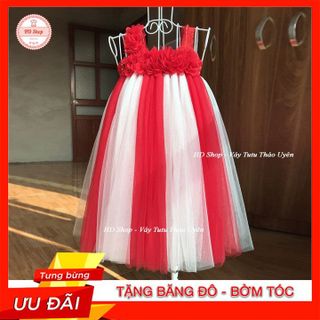 Đầm tutu cho bé ❤️FREESHIP❤️ Đầm tutu đỏ pha trắng hoa dải cho bé gái 0 đến 8 tuổi
